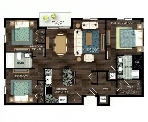 3 Bedrooms and 2 Bathrooms Floor Plans at Azola West Palm Beach, West Palm Beach